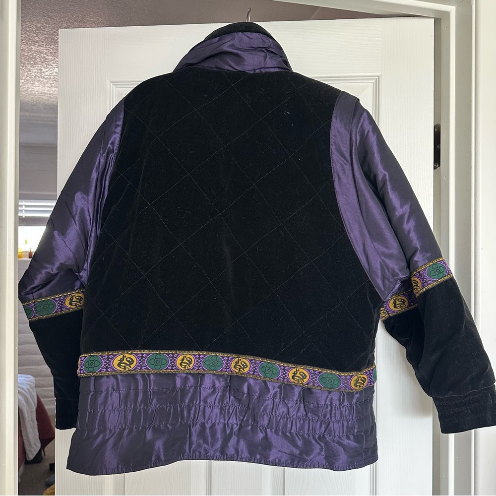 Mulberry Street Vintage Metallic 80s 90s Puffer Jacket Velvet Funky Warm Size M - Picture 7 of 8